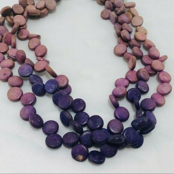 Women Layer Strand Necklace 15” 18” Retro Boho Purple Pink Gradients Two Tone - Picture 9 of 12